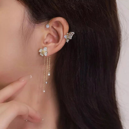💕Valentine's Day Special – 50% discount💕Simple ear clips with butterfly and flower motifs & tassels – elegant & comfortable, no piercing required 🌸🦋