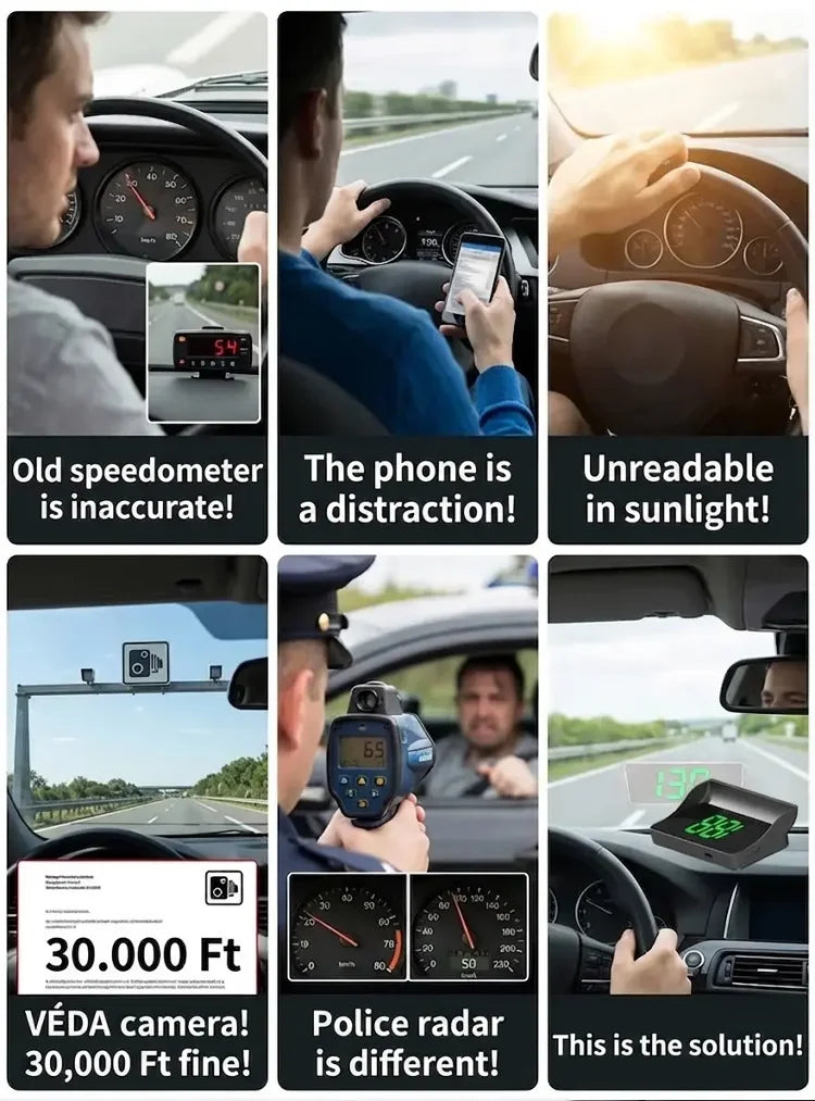 🚗50% OFF NOW! Head-Up Display Car GPS Digital Speedometer – Traffic Light Countdown & Red Light Camera Alert HUD, Universal Driver Safety Warning Device to Avoid Tickets for City Driving