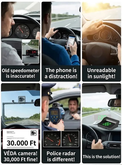 🚗50% OFF NOW! Head-Up Display Car GPS Digital Speedometer – Traffic Light Countdown & Red Light Camera Alert HUD, Universal Driver Safety Warning Device to Avoid Tickets for City Driving
