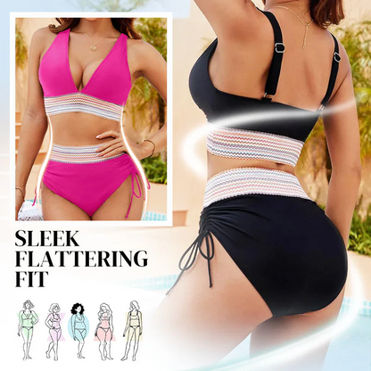 ✨New Arrival✨👙High Waisted Tummy Control Colour Block Bikini Sets