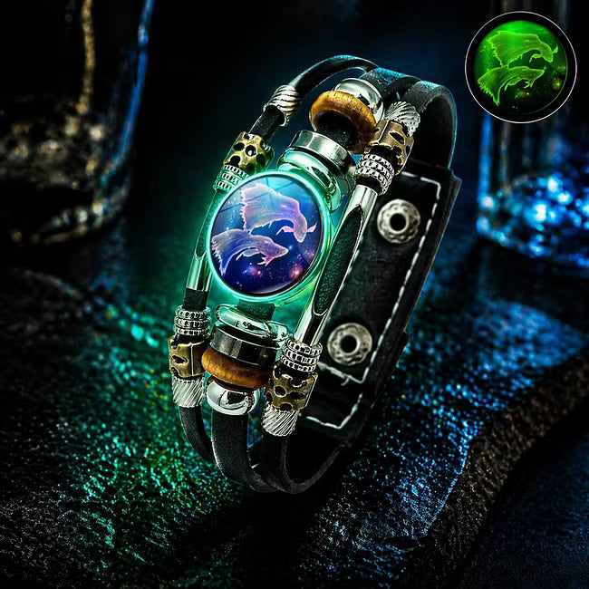 🎉 2026 Sale — Over 21 300 Sold!🔥 Glow‑in‑the‑dark Leather Zodiac Sign Bracelet