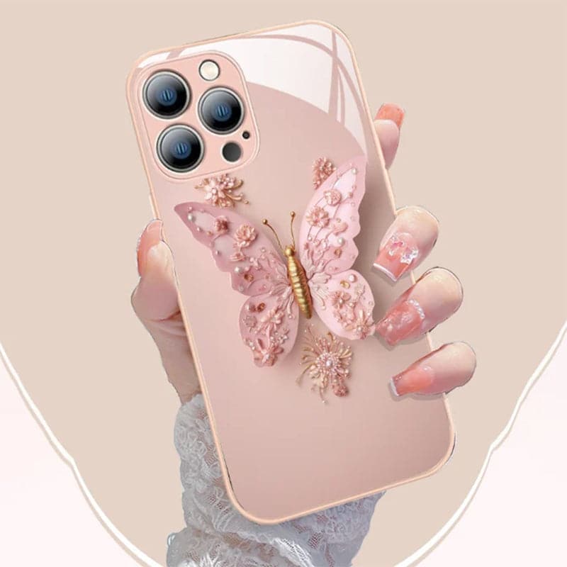 🌟 Flat 3D Butterfly Pattern Glass Cover Compatible with iPhone 🌟