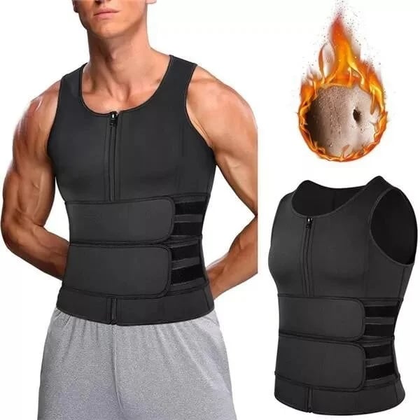 Body shaping sauna vest with waist trainer and double belt for men