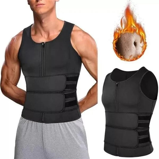 Body shaping sauna vest with waist trainer and double belt for men