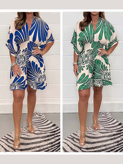 💕Last Day Special Price 💕Women's Plant Printed Casual Short Jumpsuit