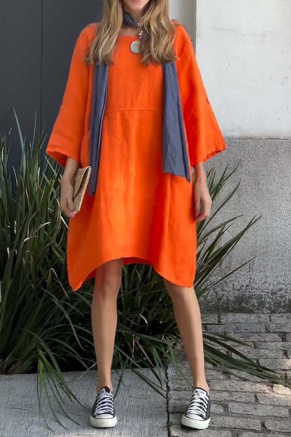 🌟2024 New products👗Casual solid color cotton and linen dress