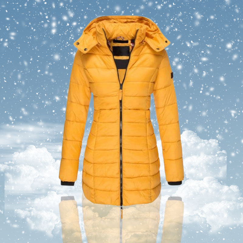 Winter women's mid-length padded jacket warm solid color hooded jacket【FREE SHIPPING】