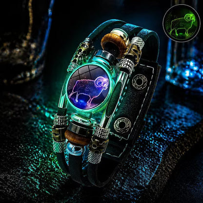 🎉 2026 Sale — Over 21 300 Sold!🔥 Glow‑in‑the‑dark Leather Zodiac Sign Bracelet