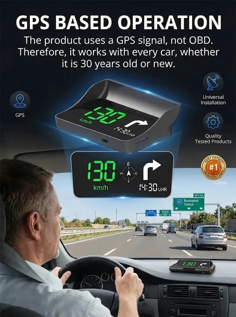 🚗50% OFF NOW! Head-Up Display Car GPS Digital Speedometer – Traffic Light Countdown & Red Light Camera Alert HUD, Universal Driver Safety Warning Device to Avoid Tickets for City Driving