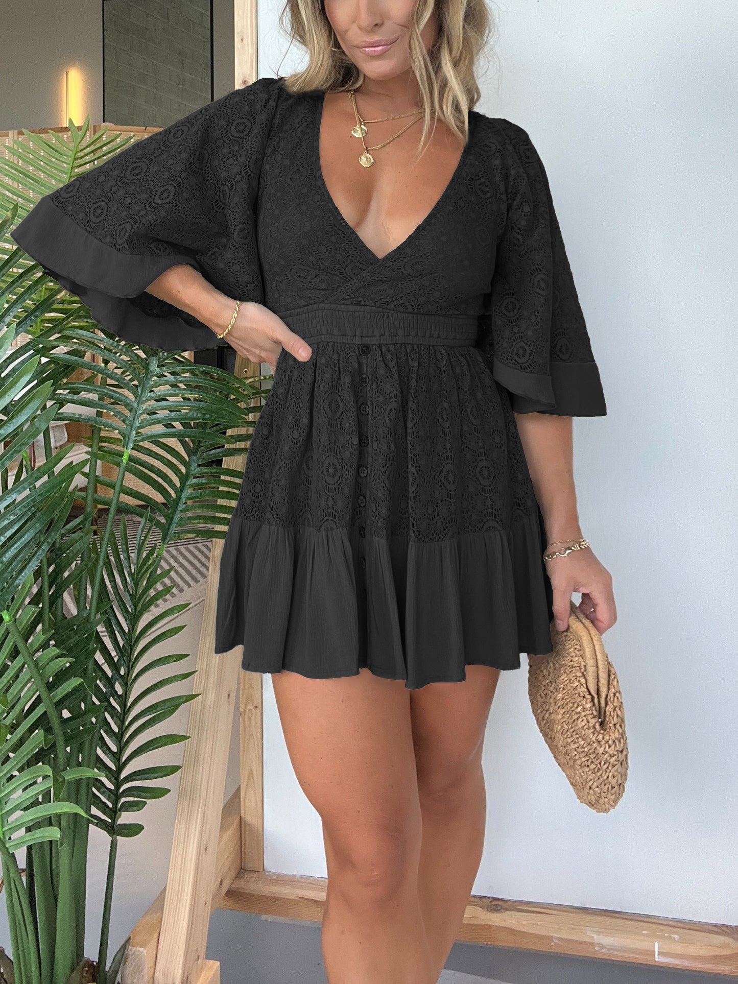 50% OFF🔥👗Open Back Lace Crochet Romper Dress