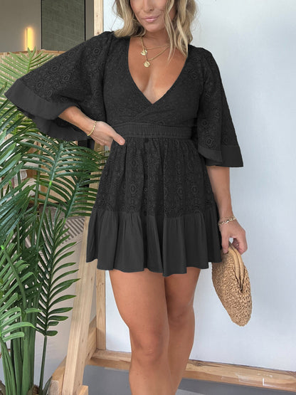 50% OFF🔥👗Open Back Lace Crochet Romper Dress