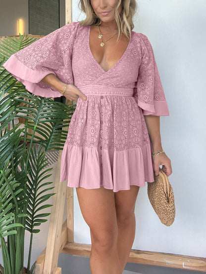 50% OFF🔥👗Open Back Lace Crochet Romper Dress