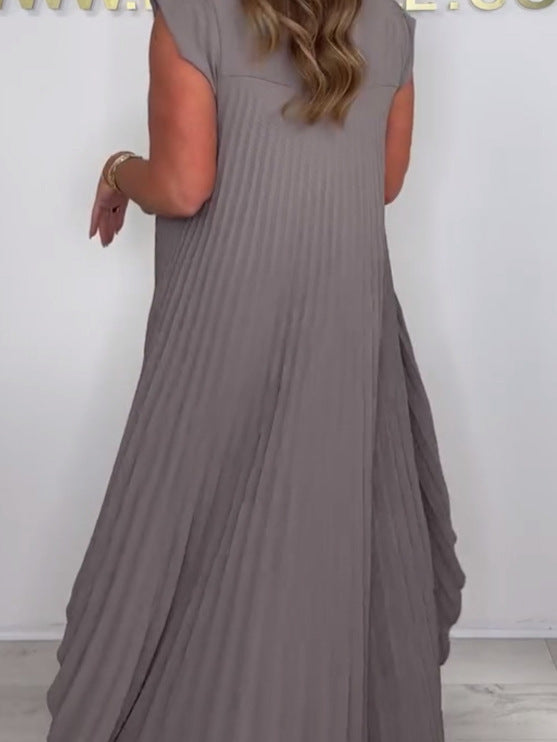 ⏳Limited time 50% OFF⏳🔥Laney Pleated Short Sleeve Irregular Midi Top and Elastic Waist Wide Leg Pants Set✨