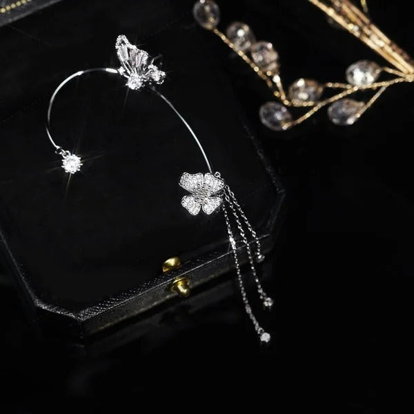 💕Valentine's Day Special – 50% discount💕Simple ear clips with butterfly and flower motifs & tassels – elegant & comfortable, no piercing required 🌸🦋
