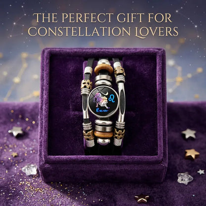🎉 2026 Sale — Over 21 300 Sold!🔥 Glow‑in‑the‑dark Leather Zodiac Sign Bracelet