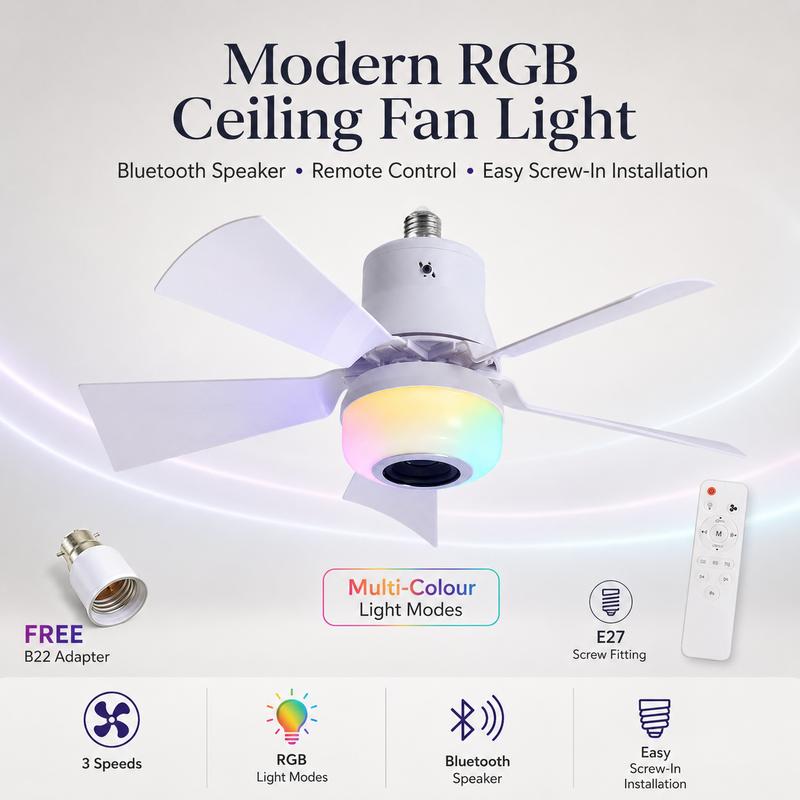 🔥💡 LAST DAY – 50% OFF! BreezGlow™ Smart Ceiling Fan Light – Bluetooth Speaker, 16M RGB Colors, E27 fit – breeze & beats in one. 🎵🌀✨