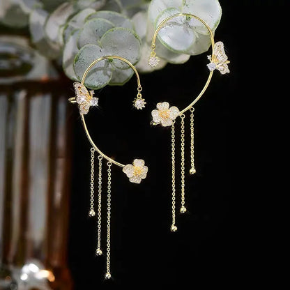 💕Valentine's Day Special – 50% discount💕Simple ear clips with butterfly and flower motifs & tassels – elegant & comfortable, no piercing required 🌸🦋