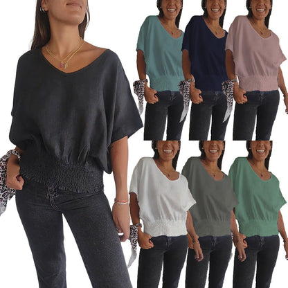 🔥Hot Sale 49% OFF💝Simple Solid Color V-Neck Half-Sleeve T-Shirt💛