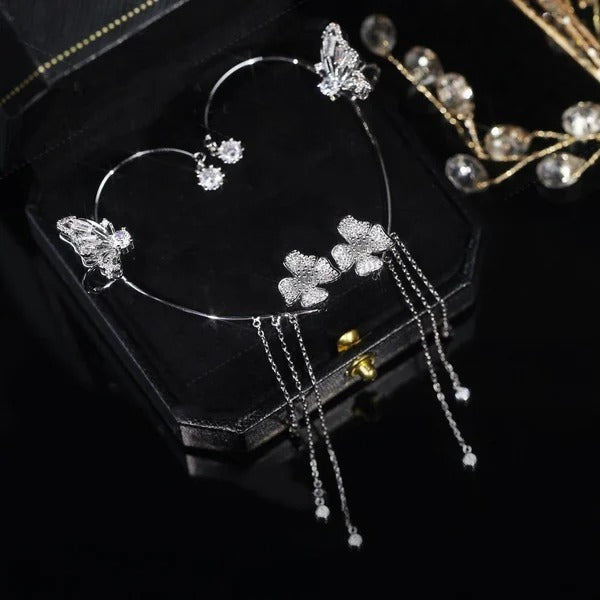 💕Valentine's Day Special – 50% discount💕Simple ear clips with butterfly and flower motifs & tassels – elegant & comfortable, no piercing required 🌸🦋