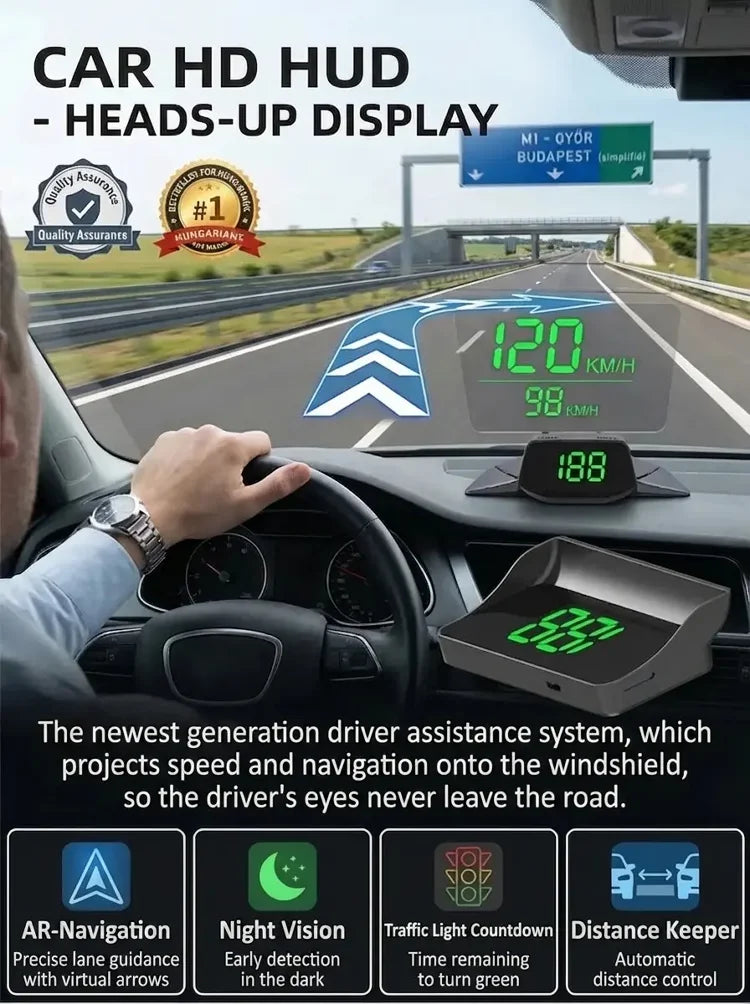 🚗50% OFF NOW! Head-Up Display Car GPS Digital Speedometer – Traffic Light Countdown & Red Light Camera Alert HUD, Universal Driver Safety Warning Device to Avoid Tickets for City Driving