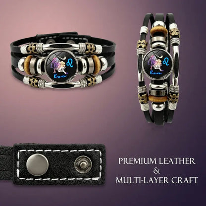 🎉 2026 Sale — Over 21 300 Sold!🔥 Glow‑in‑the‑dark Leather Zodiac Sign Bracelet