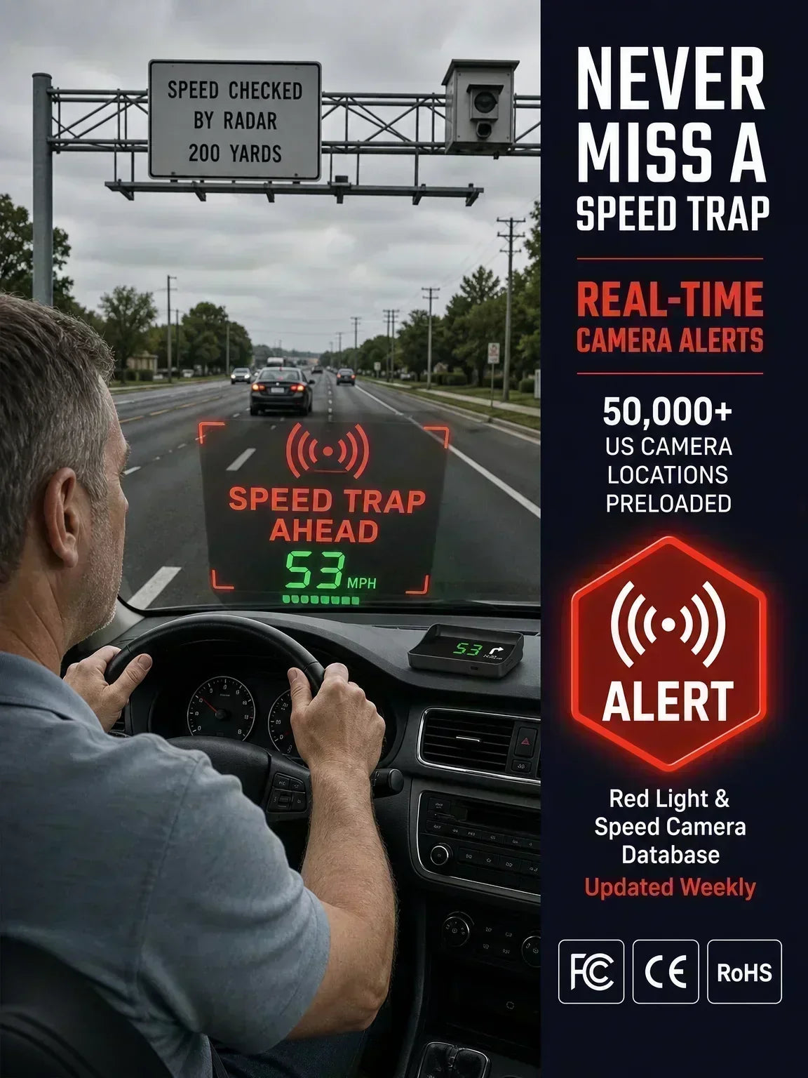 🚗50% OFF NOW! Head-Up Display Car GPS Digital Speedometer – Traffic Light Countdown & Red Light Camera Alert HUD, Universal Driver Safety Warning Device to Avoid Tickets for City Driving