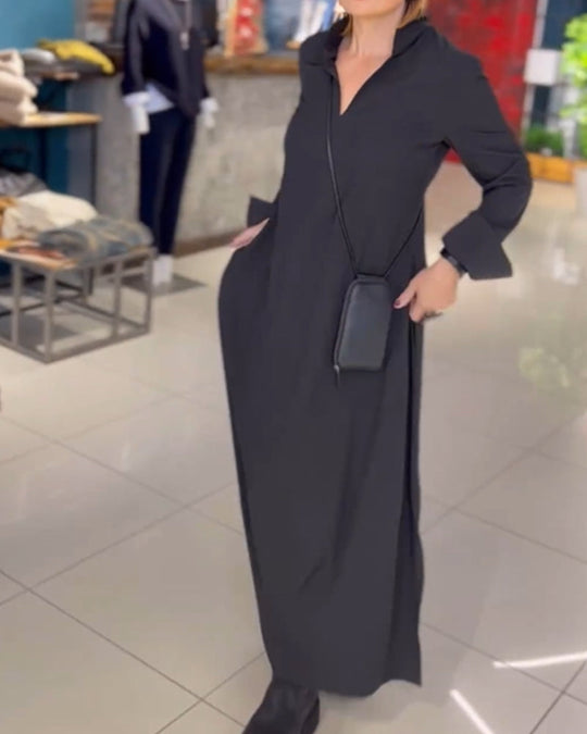 2024 Hot Sale 49%OFF💕Side Slit Lapel Loose Long Dress