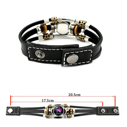 🎉 2026 Sale — Over 21 300 Sold!🔥 Glow‑in‑the‑dark Leather Zodiac Sign Bracelet