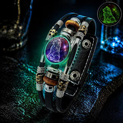 🎉 2026 Sale — Over 21 300 Sold!🔥 Glow‑in‑the‑dark Leather Zodiac Sign Bracelet