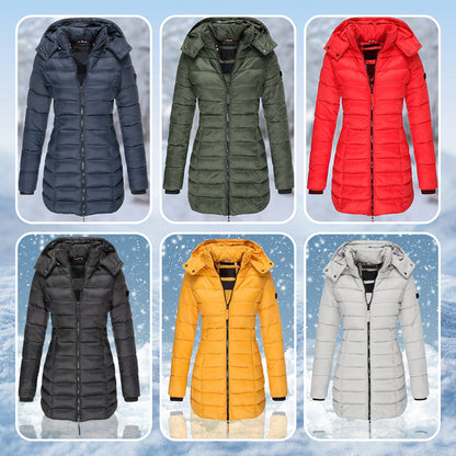 Winter women's mid-length padded jacket warm solid color hooded jacket【FREE SHIPPING】