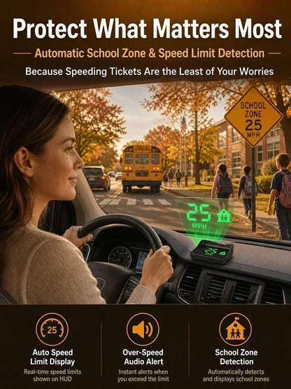 🚗50% OFF NOW! Head-Up Display Car GPS Digital Speedometer – Traffic Light Countdown & Red Light Camera Alert HUD, Universal Driver Safety Warning Device to Avoid Tickets for City Driving