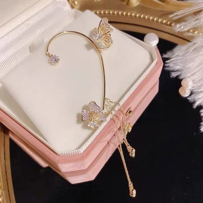 💕Valentine's Day Special – 50% discount💕Simple ear clips with butterfly and flower motifs & tassels – elegant & comfortable, no piercing required 🌸🦋