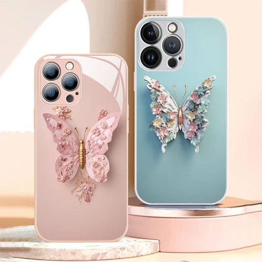 🌟 Flat 3D Butterfly Pattern Glass Cover Compatible with iPhone 🌟