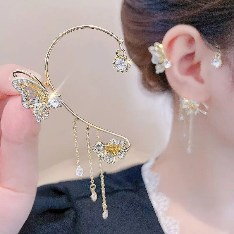 💕Valentine's Day Special – 50% discount💕Simple ear clips with butterfly and flower motifs & tassels – elegant & comfortable, no piercing required 🌸🦋