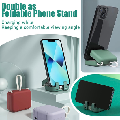 🎉Hot Sale 49% OFF🎁Portable Wireless Charging Treasure Mobile Phone Holder⚡[Built-in dual cords for iPhone and Type-C phones]