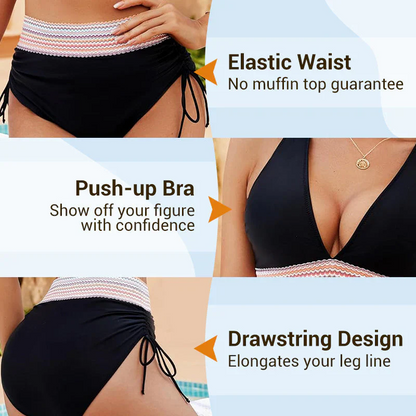 ✨New Arrival✨👙High Waisted Tummy Control Colour Block Bikini Sets