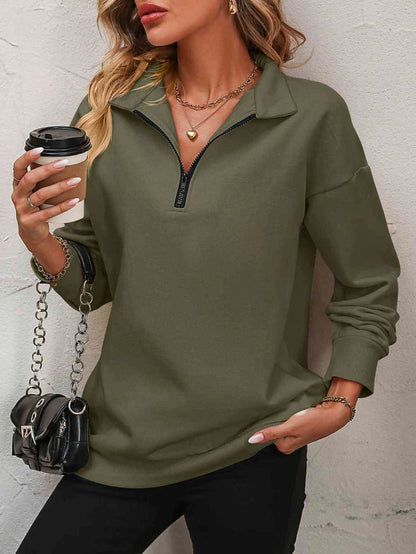 🔥Last Day Promotion 50% OFF🏆Womens Zip-Up Dropped Shoulder Sweatshirt