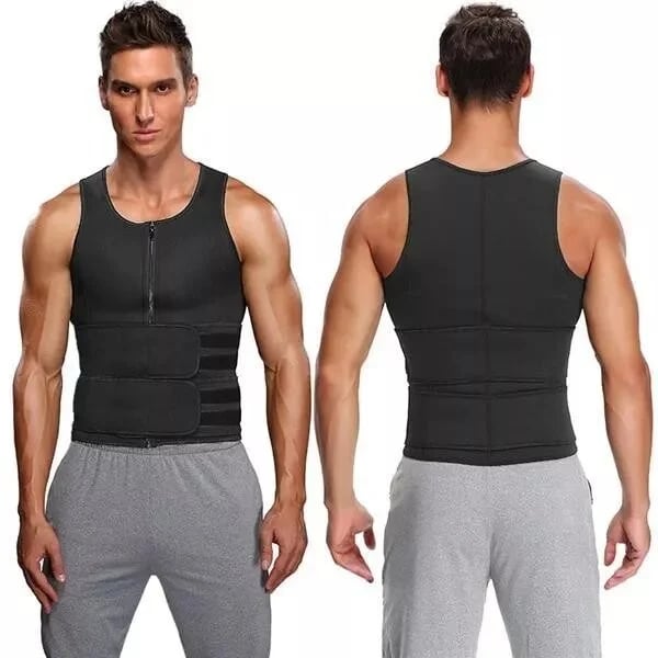 Body shaping sauna vest with waist trainer and double belt for men