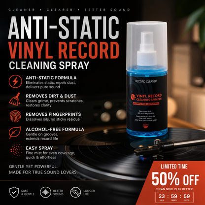 🎵 LIMITED-TIME 50% OFF! 💥 Anti-Static Vinyl Record Cleaning Spray – Dust Removal, Alcohol-Free, Easy Mist ✨