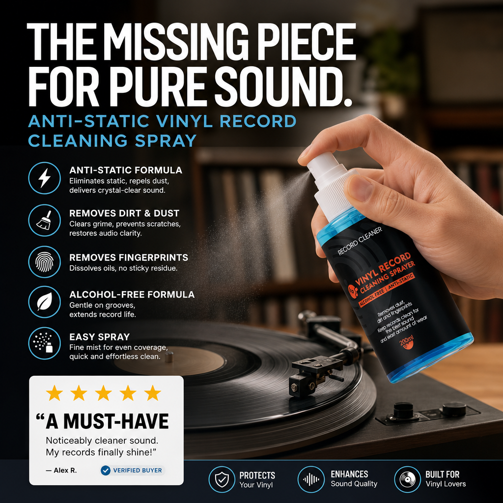 🎵 LIMITED-TIME 50% OFF! 💥 Anti-Static Vinyl Record Cleaning Spray – Dust Removal, Alcohol-Free, Easy Mist ✨