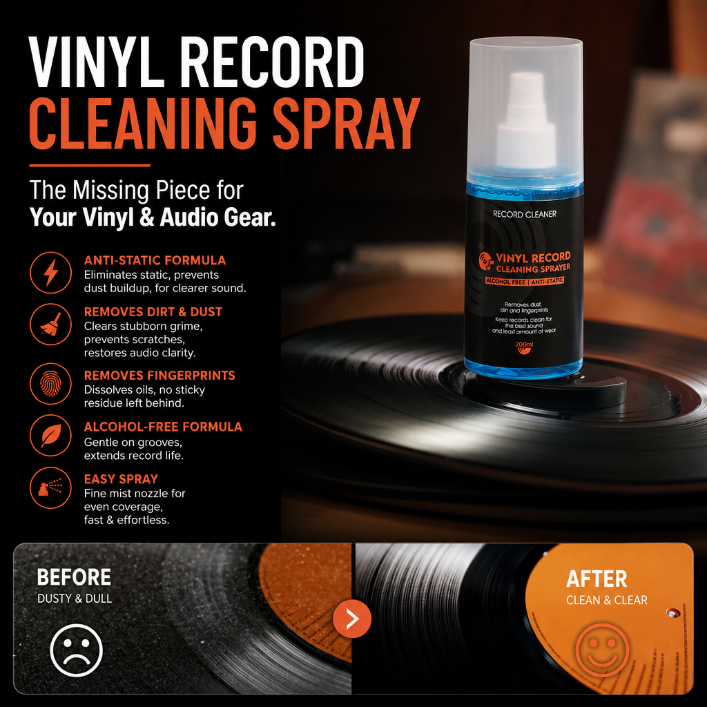 🎵 LIMITED-TIME 50% OFF! 💥 Anti-Static Vinyl Record Cleaning Spray – Dust Removal, Alcohol-Free, Easy Mist ✨