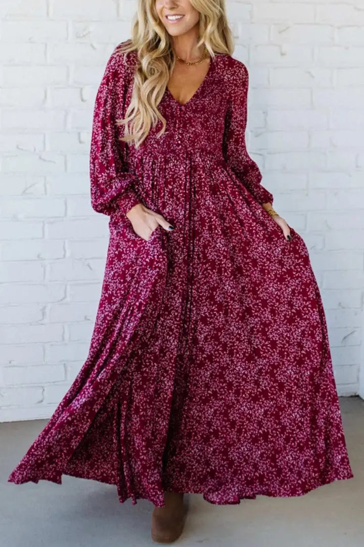 🌺60% OFF NOW! ✨ Women’s Floral Rayon Smocked-Waist Lined Maxi Dress – Flattering Fit, Lightweight Fabric & Elegant Boho Style 💃