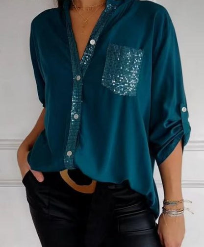 🔥50 % OFF🔥2024 Casual Patchwork Top with Sequins