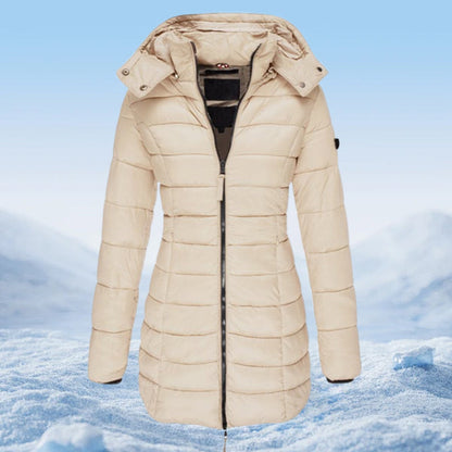 Winter women's mid-length padded jacket warm solid color hooded jacket【FREE SHIPPING】