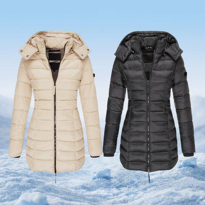 Winter women's mid-length padded jacket warm solid color hooded jacket【FREE SHIPPING】