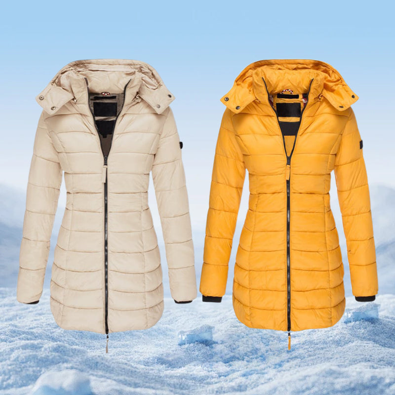 Winter women's mid-length padded jacket warm solid color hooded jacket【FREE SHIPPING】