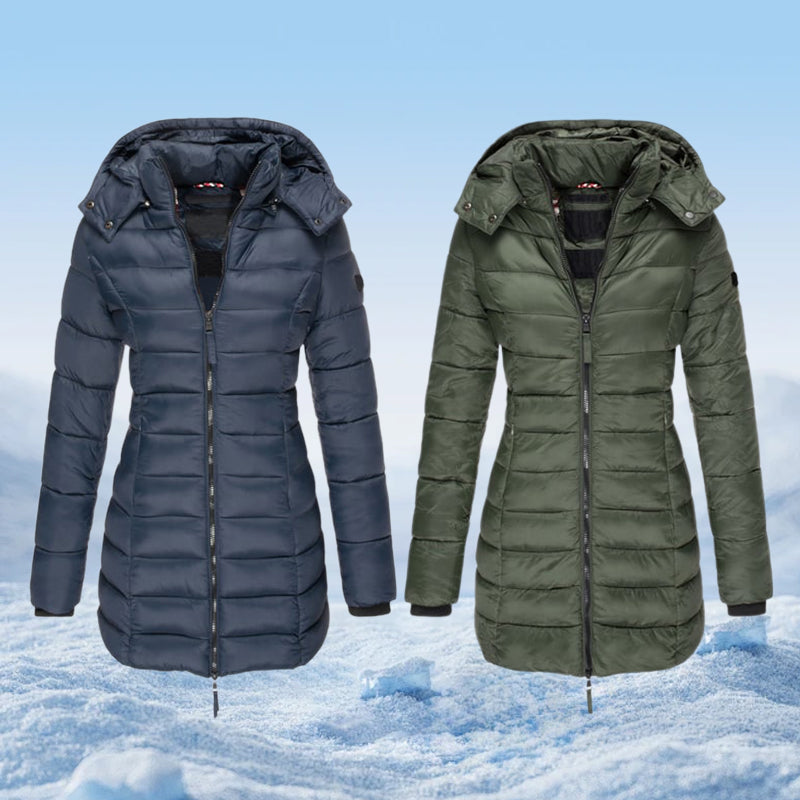 Winter women's mid-length padded jacket warm solid color hooded jacket【FREE SHIPPING】