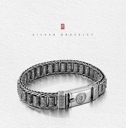 💎 50% OFF! 💎 Six Character Truth Prayer Wheel Bracelet – Tibetan-Inspired, 925 Silver Plated & Symbol of Luck