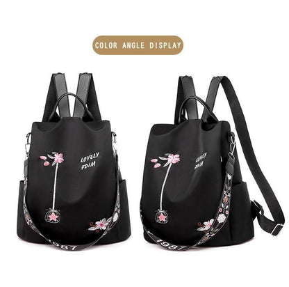 Floral Embroidered Waterproof Oxford Backpack