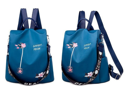 Floral Embroidered Waterproof Oxford Backpack